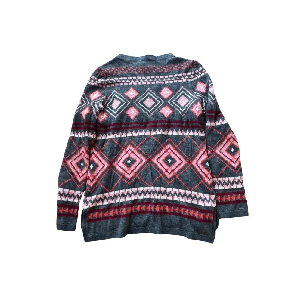 Talbots Petites Fair Isle Knit Sweater Gray Pink Geometric Cozy‎ Women SP